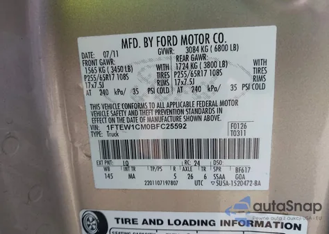 2011 Ford F-150 Xlt from USA, damaged, VIN 1FTEW1CM0BFC25592